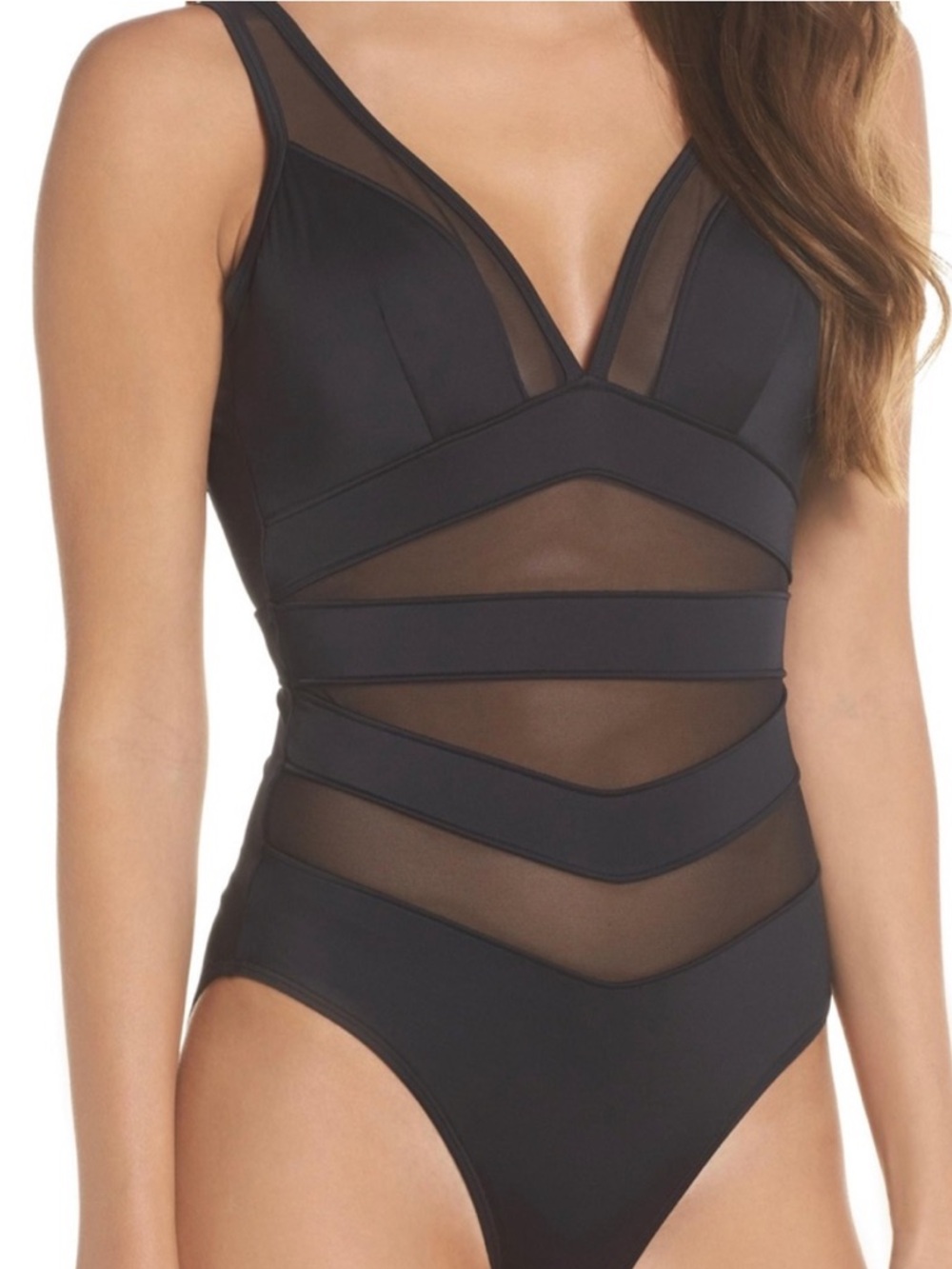 Ted Baker London Iliana mesh detail one piece Black size 6 small (Ted 2) EUC